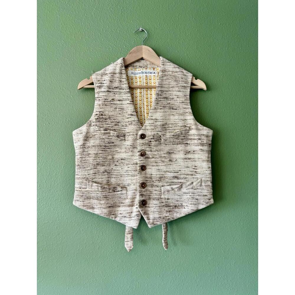 Alix Of Bohemia Vest Cream Beige Woven Textured Button Front Cotton Medium